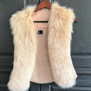 Love Token Plush Faux Fur Vest in Beige